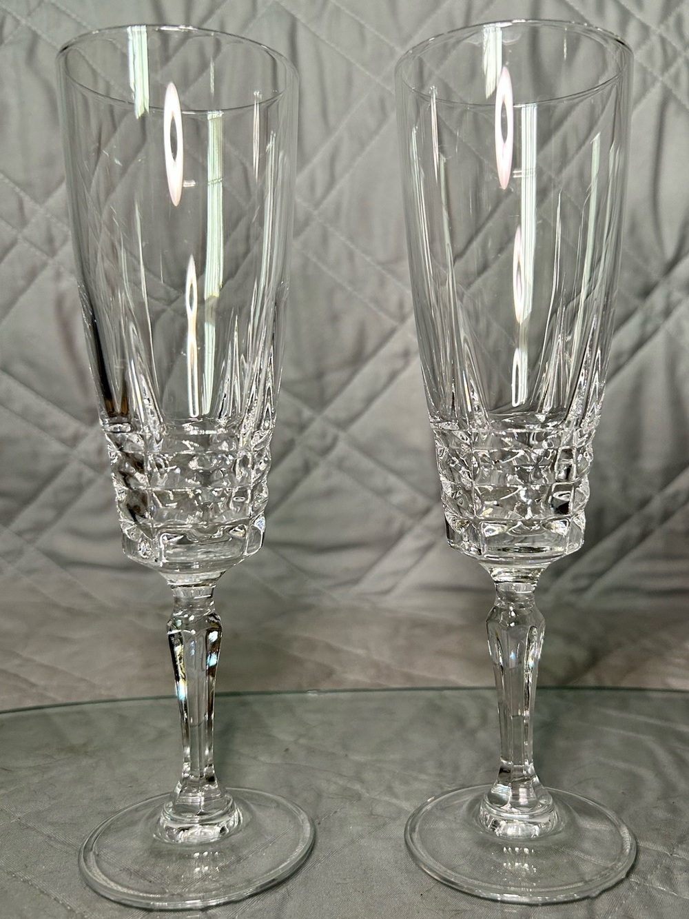 Clear Crystal Champagne Flutes - Elegant Stemware (Set of 2)
